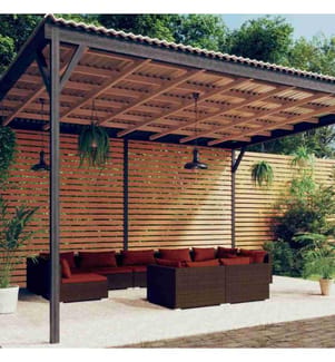9-tlg. Garten-Lounge-Set mit Kissen Braun Poly Rattan