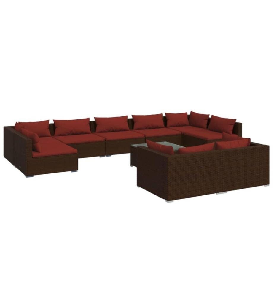 9-tlg. Garten-Lounge-Set mit Kissen Braun Poly Rattan