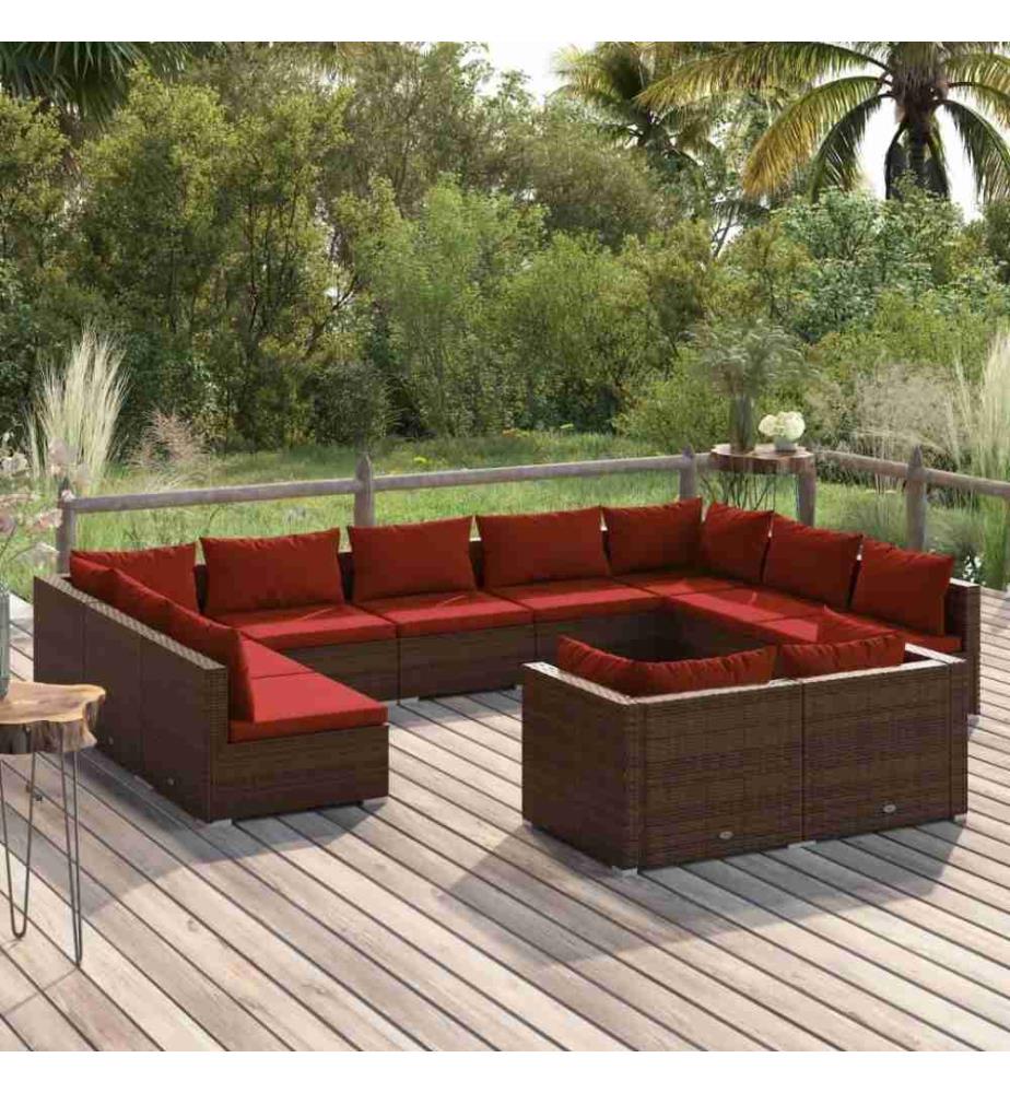 11-tlg. Garten-Lounge-Set mit Kissen Braun Poly Rattan