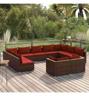 11-tlg. Garten-Lounge-Set mit Kissen Braun Poly Rattan