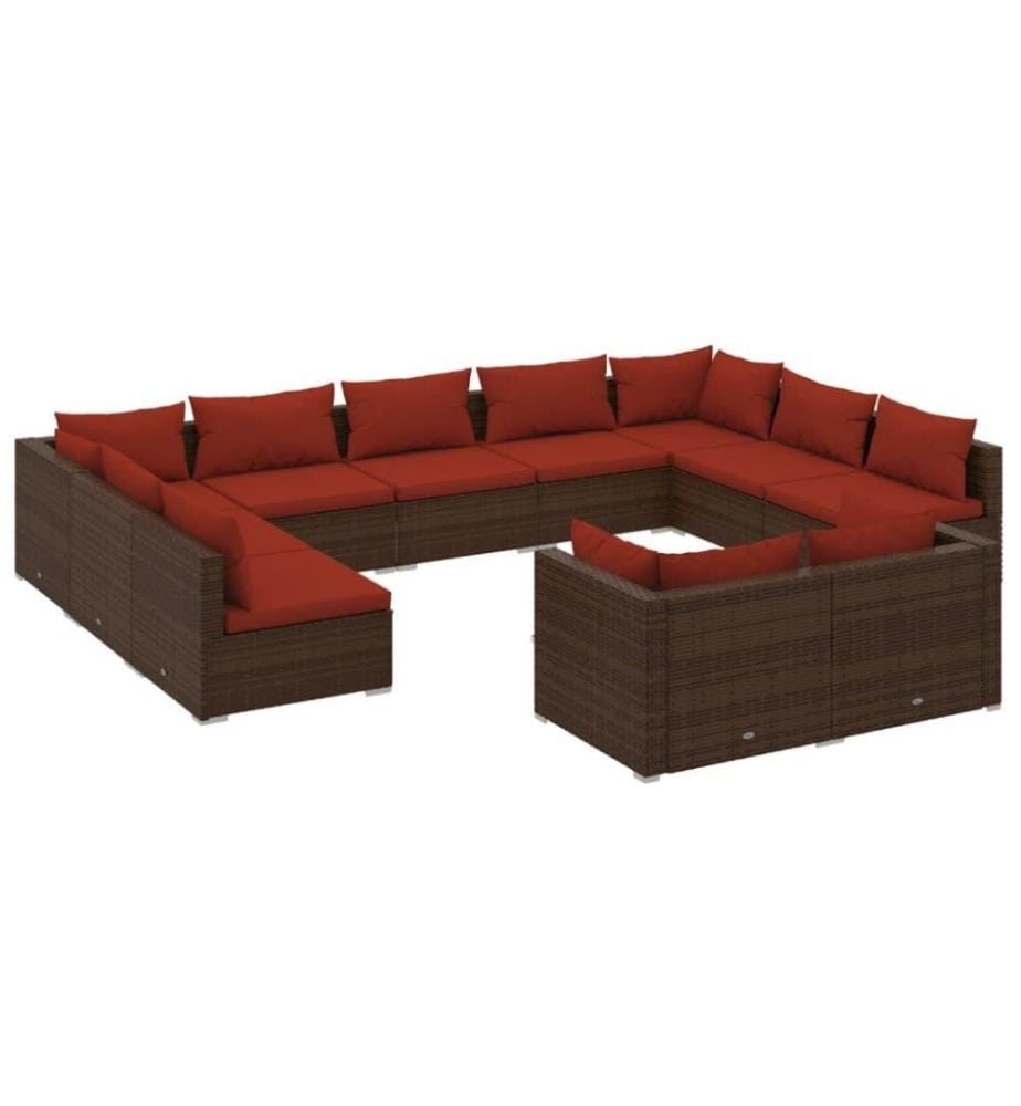 11-tlg. Garten-Lounge-Set mit Kissen Braun Poly Rattan
