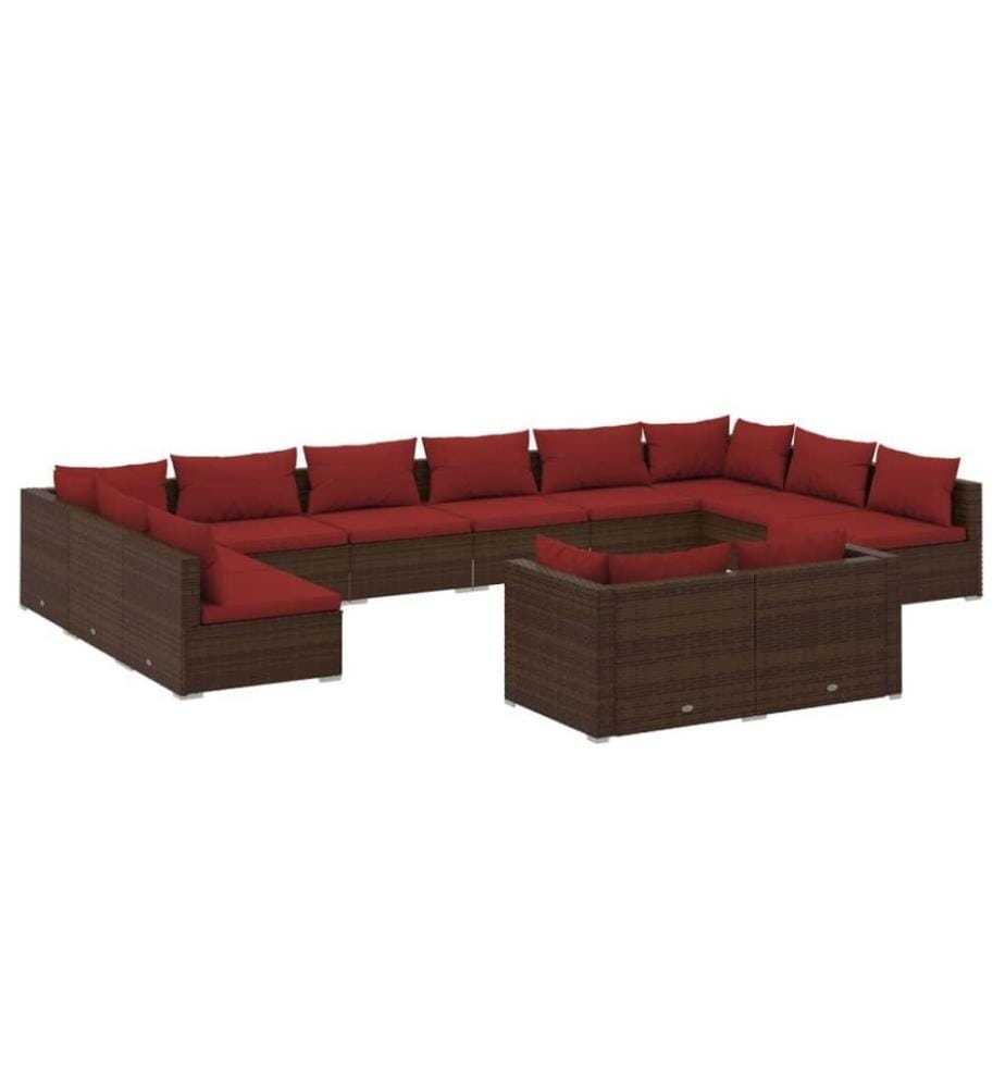 12-tlg. Garten-Lounge-Set mit Kissen Braun Poly Rattan