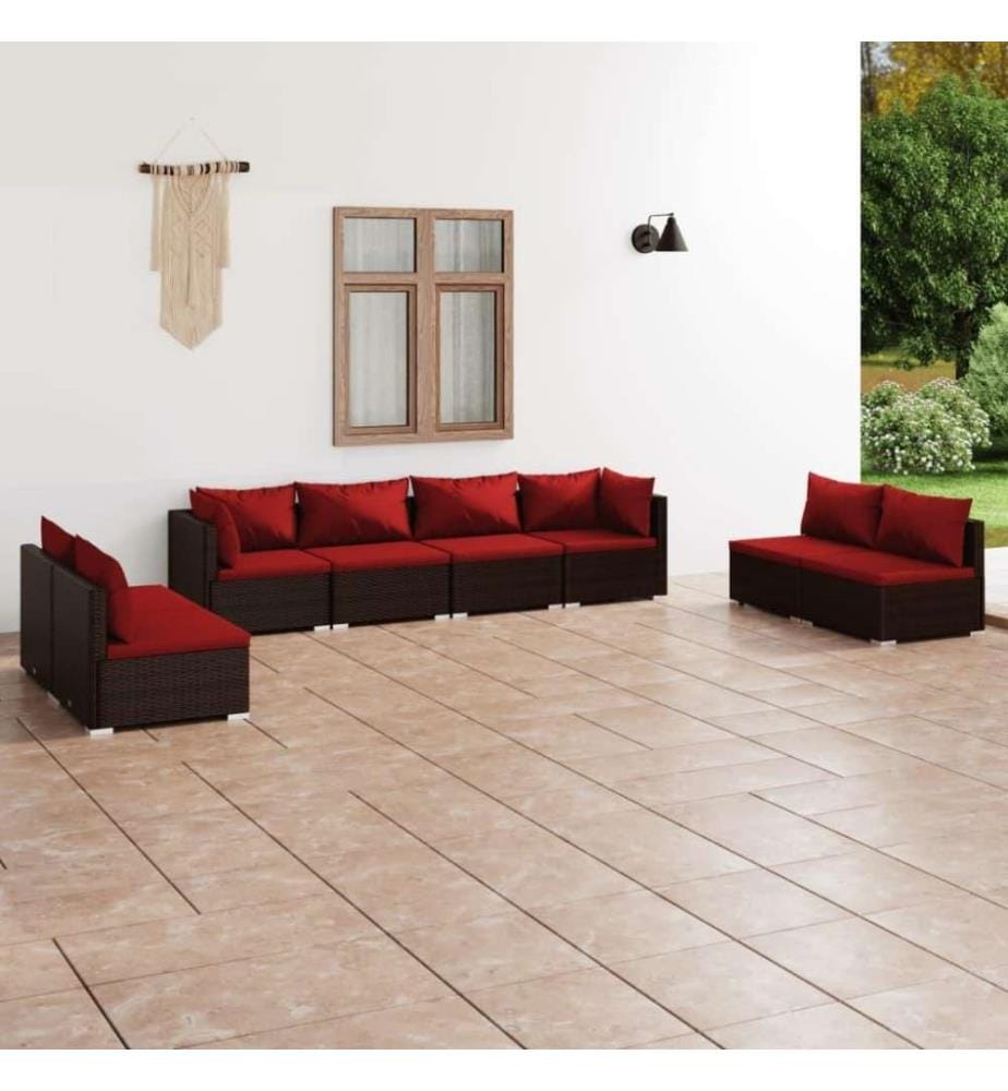 Salon de jardin 8 pcs avec coussins Résine tressée Marron