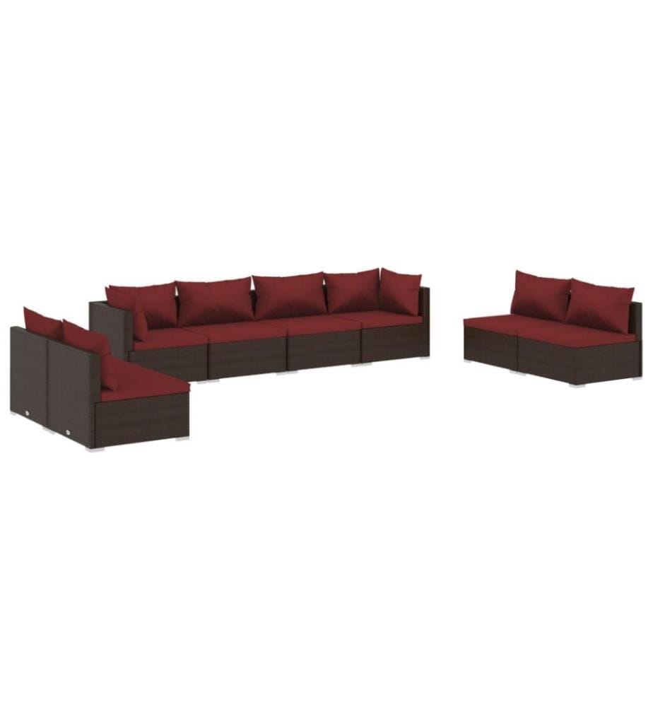 Salon de jardin 8 pcs avec coussins Résine tressée Marron