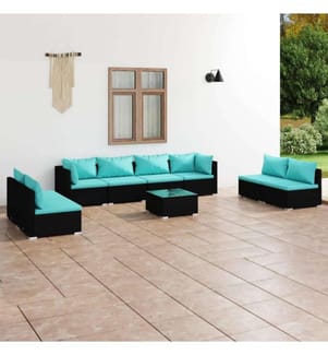 9-tlg. Garten-Lounge-Set mit Kissen Poly Rattan Schwarz