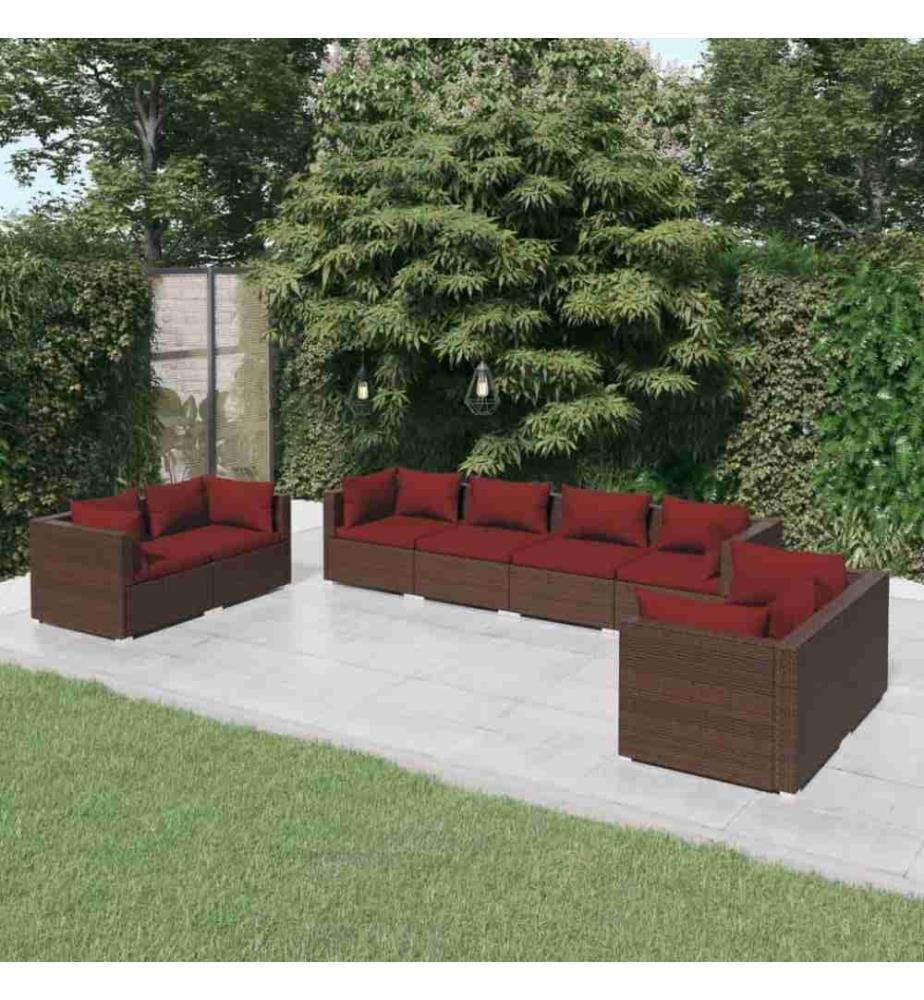 8-tlg. Garten-Lounge-Set mit Kissen Poly Rattan Braun