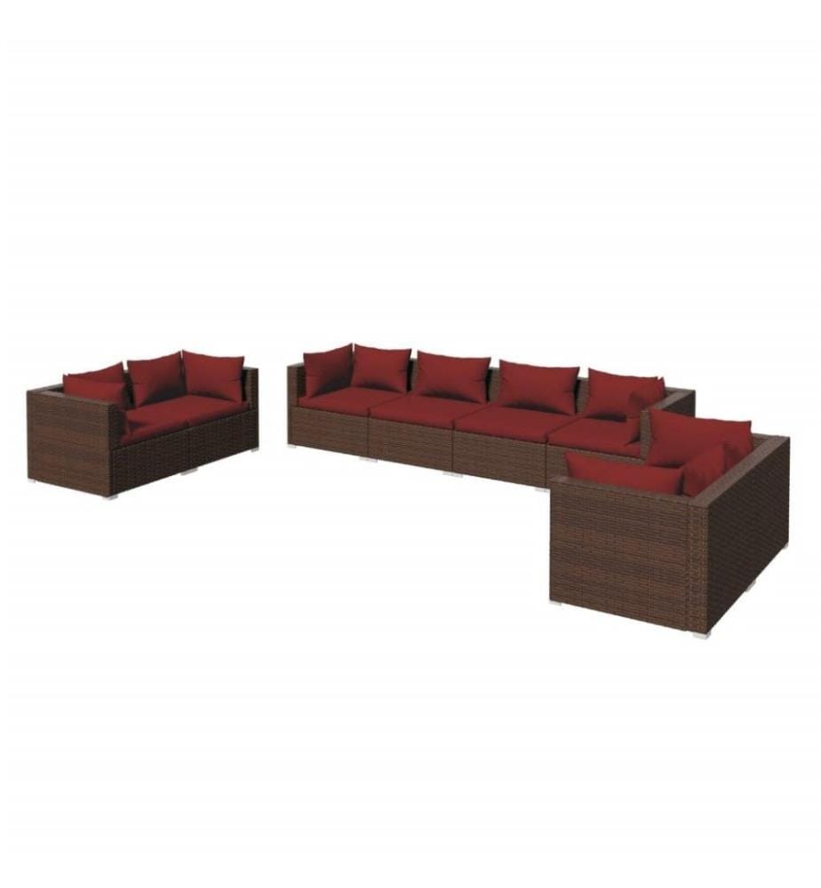 8-tlg. Garten-Lounge-Set mit Kissen Poly Rattan Braun