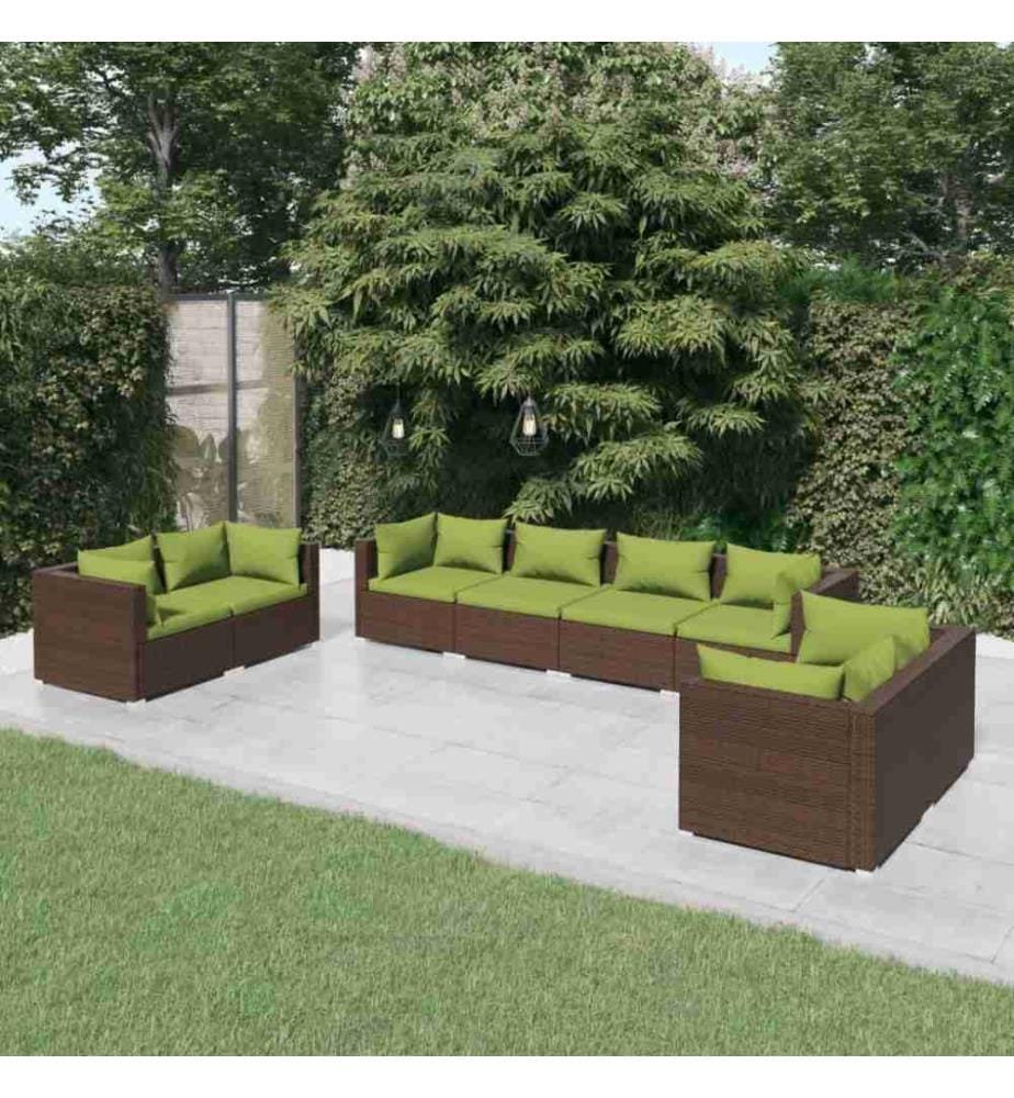 8-tlg. Garten-Lounge-Set mit Kissen Poly Rattan Braun