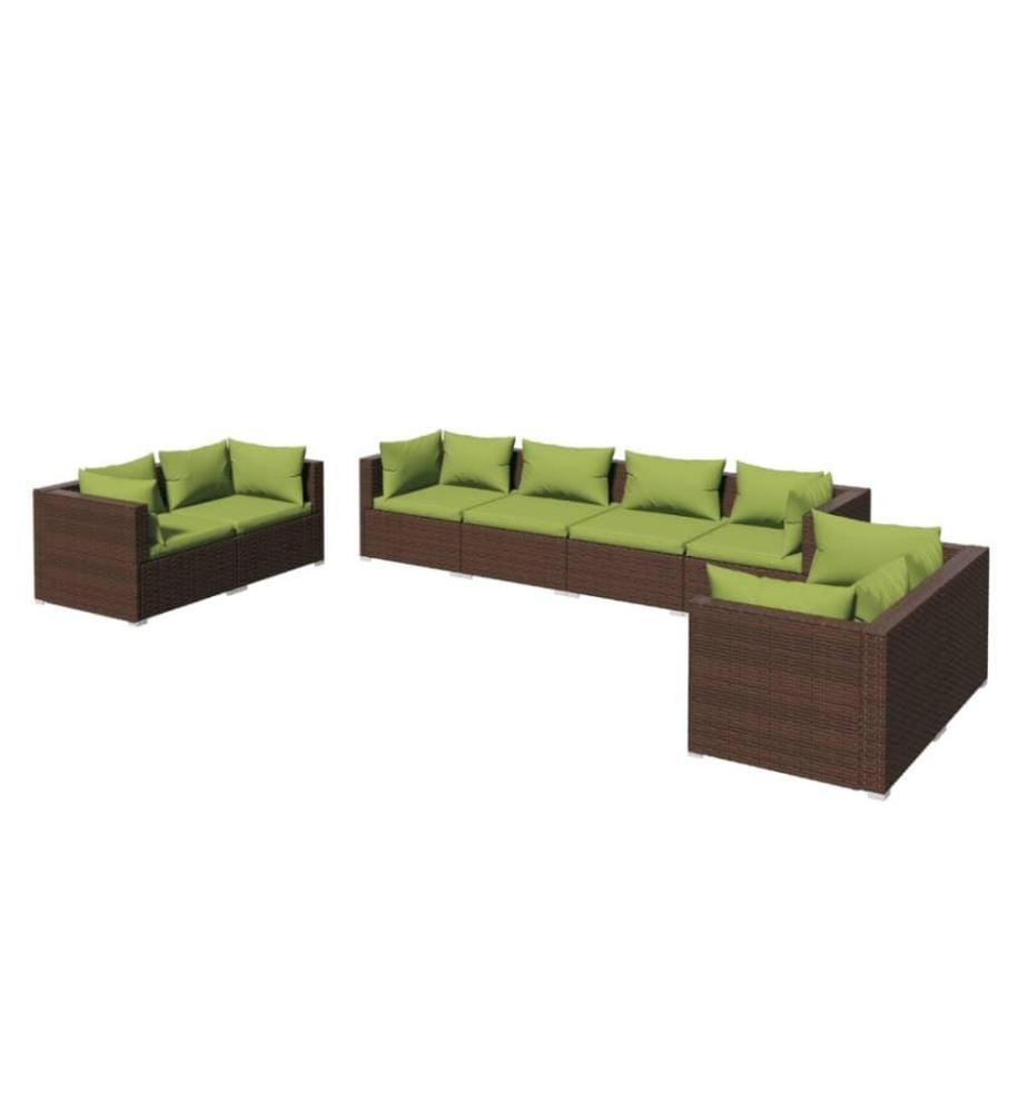 8-tlg. Garten-Lounge-Set mit Kissen Poly Rattan Braun