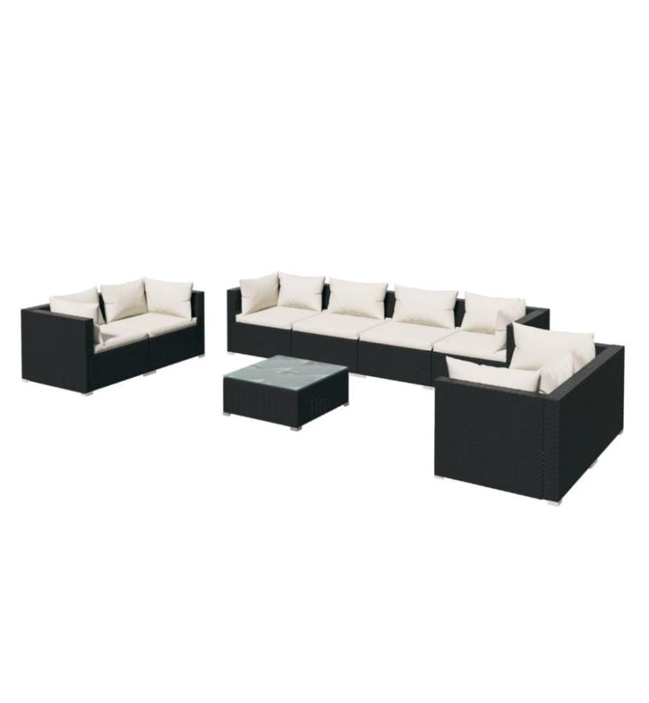 9-tlg. Garten-Lounge-Set mit Kissen Poly Rattan Schwarz