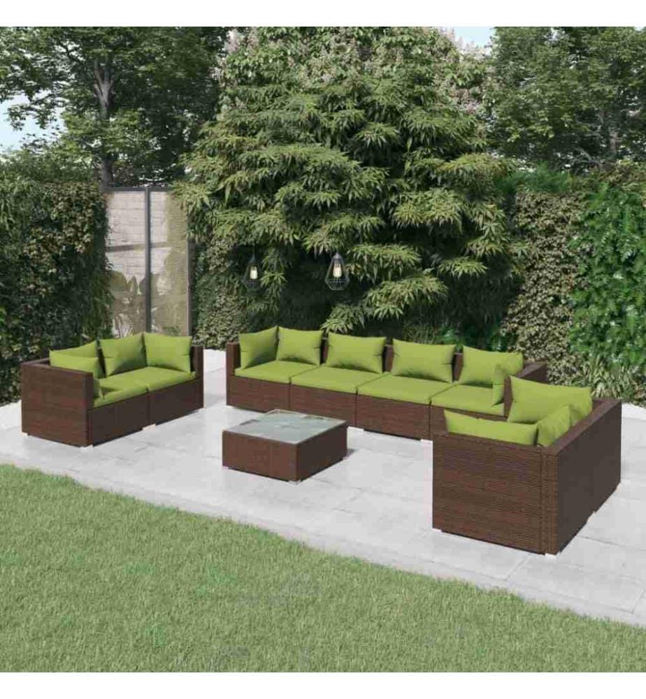 9-tlg. Garten-Lounge-Set mit Kissen Poly Rattan Braun