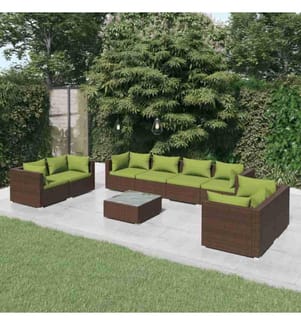 9-tlg. Garten-Lounge-Set mit Kissen Poly Rattan Braun