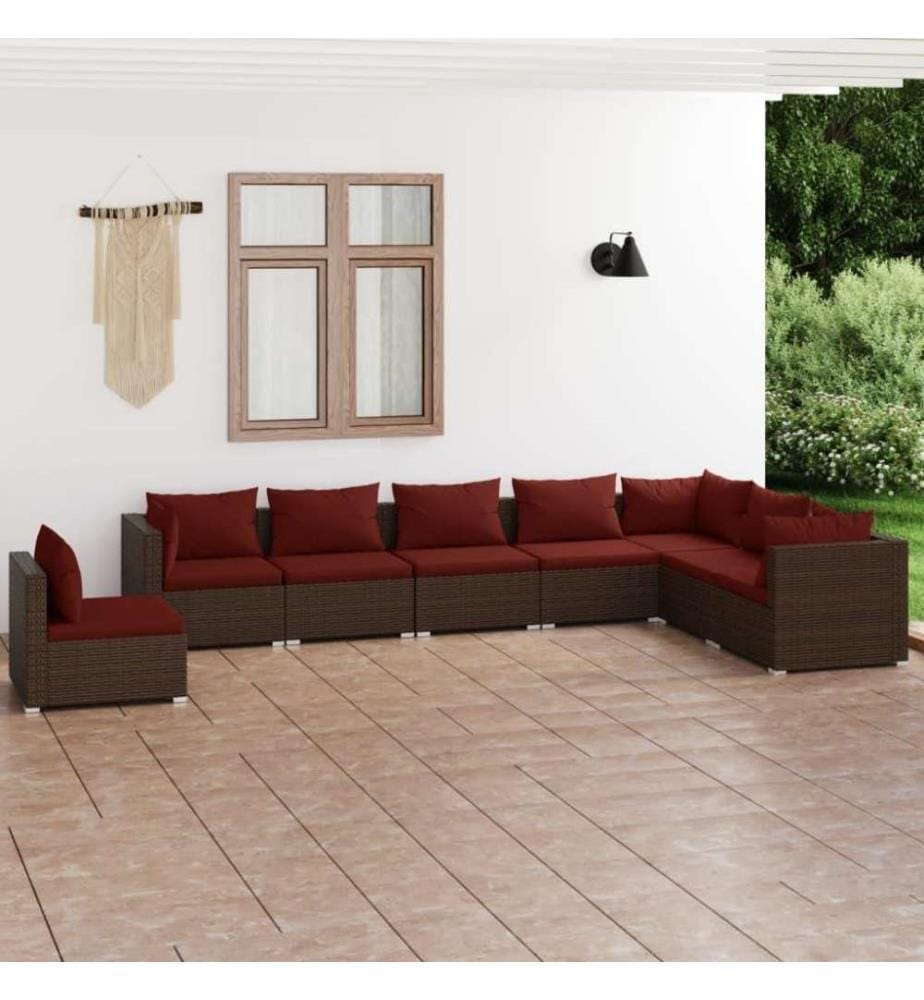 8-tlg. Garten-Lounge-Set mit Kissen Poly Rattan Braun