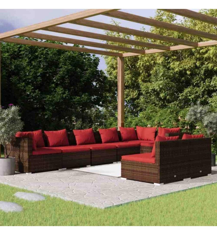 8-tlg. Garten-Lounge-Set mit Kissen Braun Poly Rattan