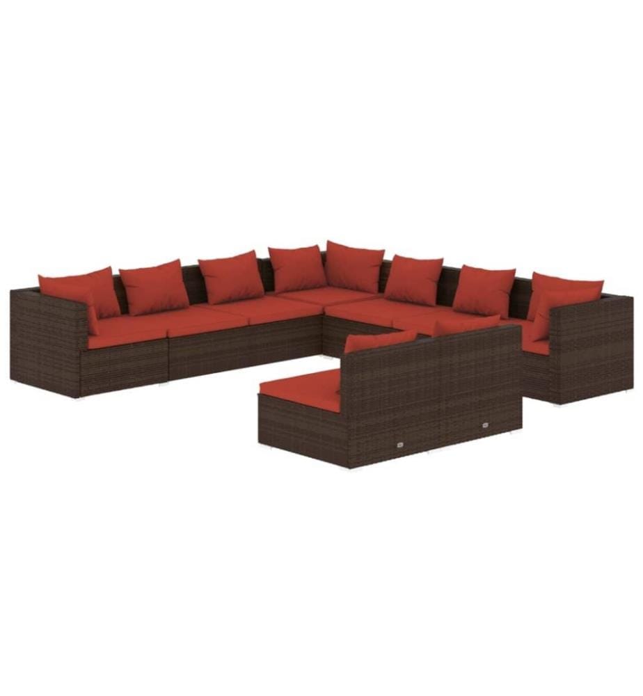 9-tlg. Garten-Lounge-Set mit Kissen Braun Poly Rattan