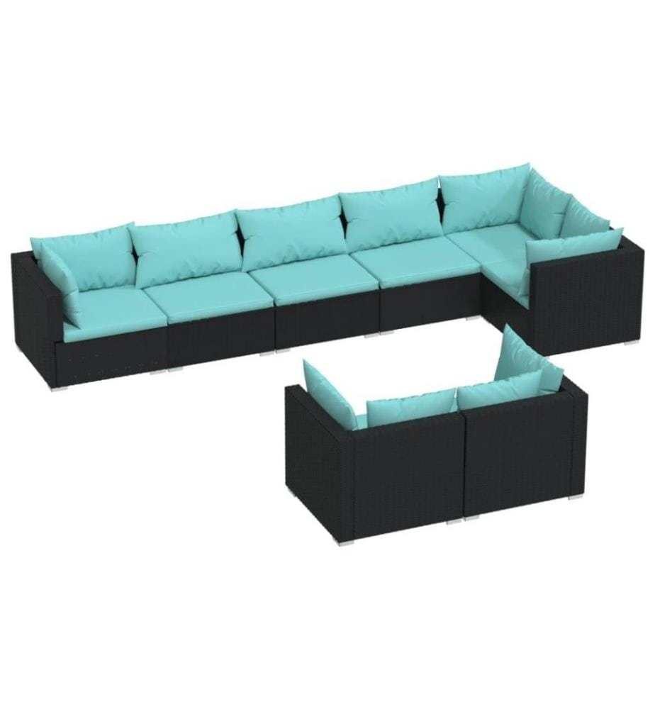 8-tlg. Garten-Lounge-Set mit Kissen Schwarz Poly Rattan