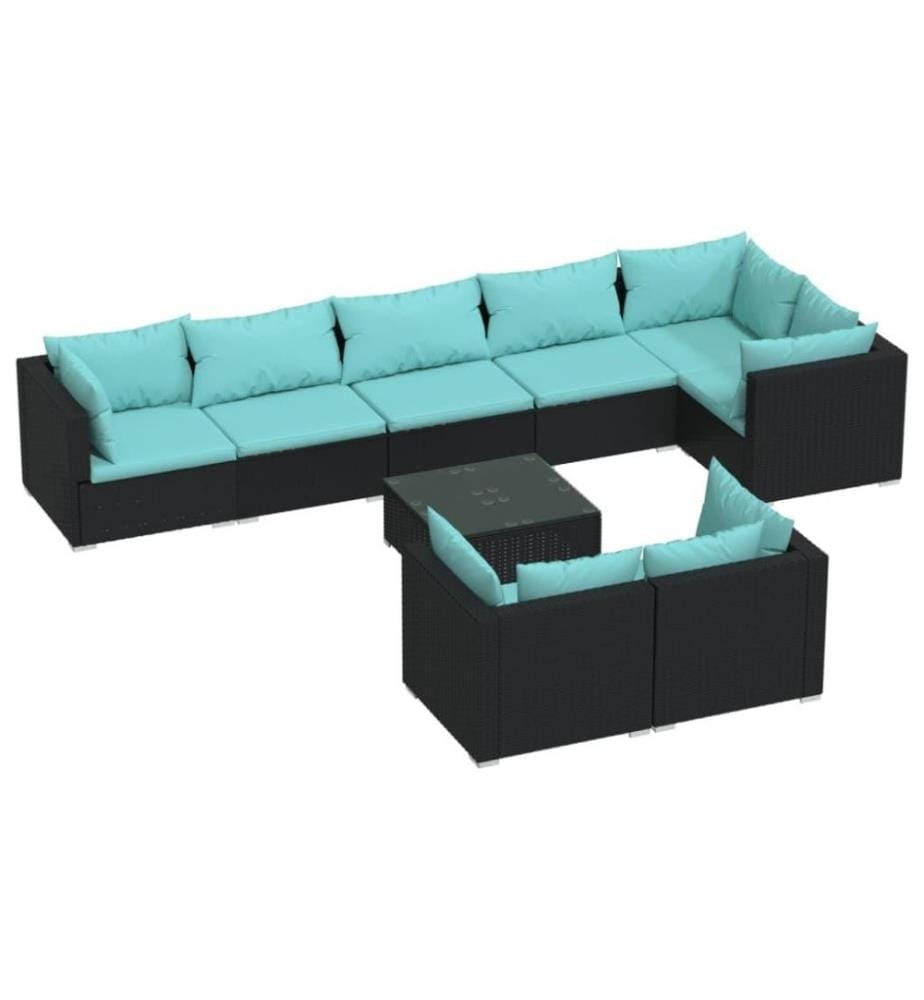 9-tlg. Garten-Lounge-Set mit Kissen Schwarz Poly Rattan