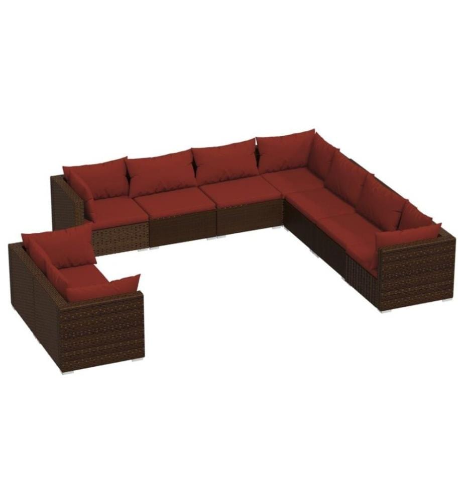 9-tlg. Garten-Lounge-Set mit Kissen Braun Poly Rattan