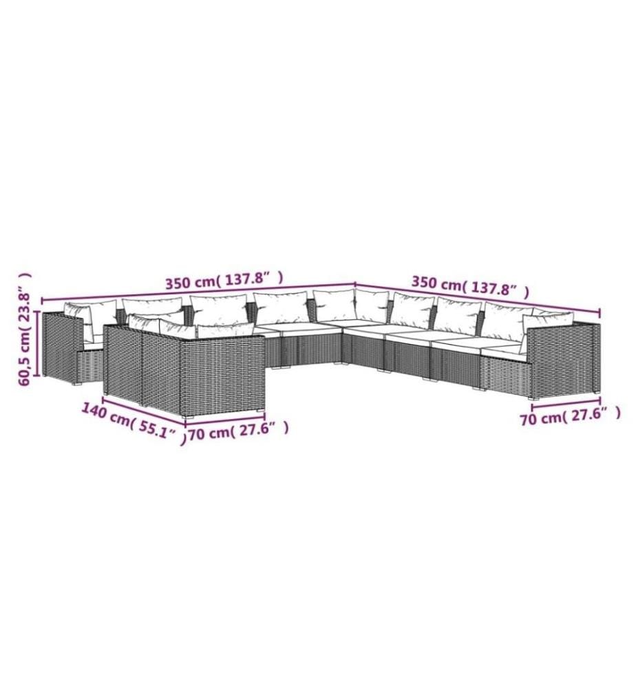11-tlg. Garten-Lounge-Set mit Kissen Braun Poly Rattan