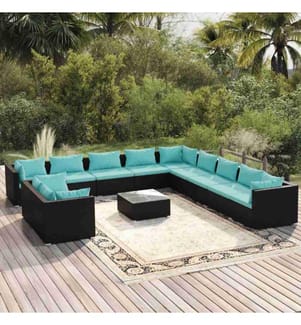 12-tlg. Garten-Lounge-Set mit Kissen Schwarz Poly Rattan