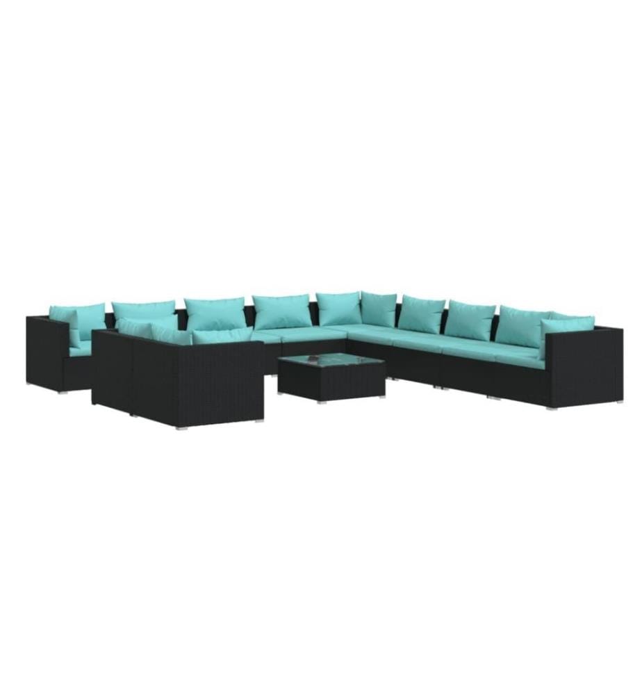 12-tlg. Garten-Lounge-Set mit Kissen Schwarz Poly Rattan