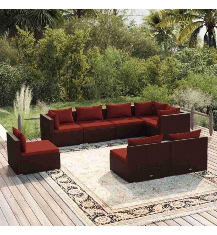 8-tlg. Garten-Lounge-Set mit Kissen Poly Rattan Braun