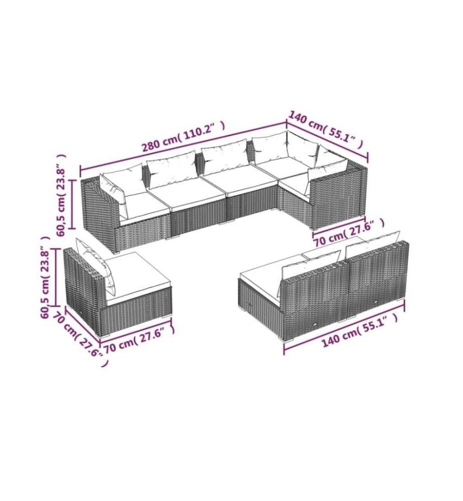8-tlg. Garten-Lounge-Set mit Kissen Poly Rattan Braun