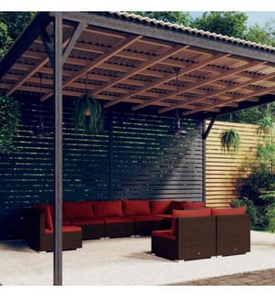9-tlg. Garten-Lounge-Set mit Kissen Poly Rattan Braun