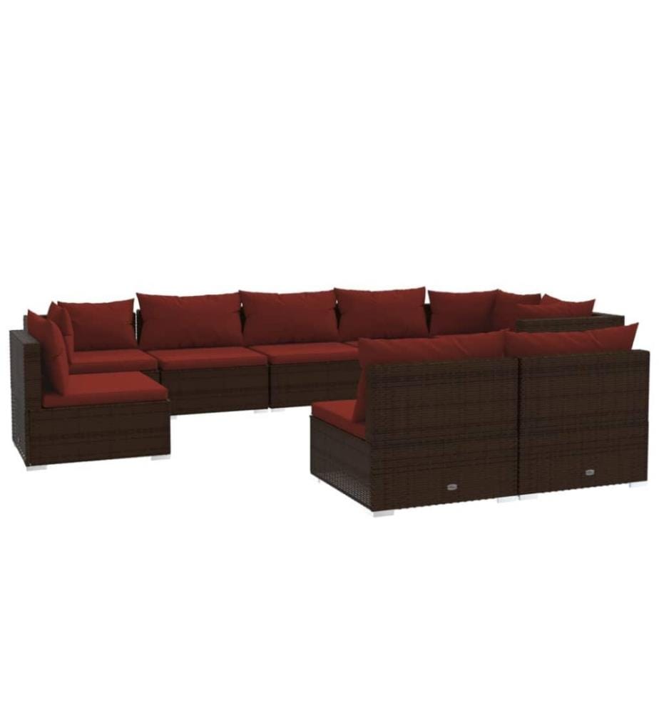 9-tlg. Garten-Lounge-Set mit Kissen Poly Rattan Braun