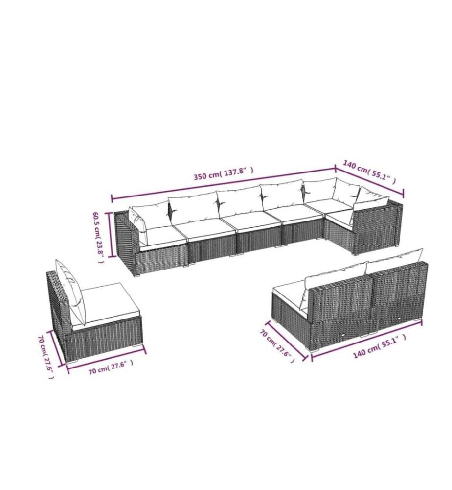 9-tlg. Garten-Lounge-Set mit Kissen Poly Rattan Braun