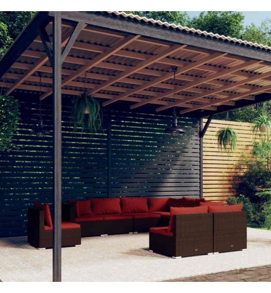 9-tlg. Garten-Lounge-Set mit Kissen Poly Rattan Braun