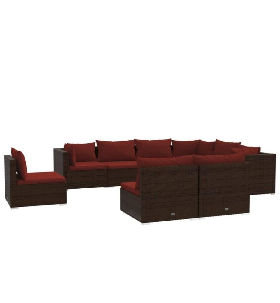 9-tlg. Garten-Lounge-Set mit Kissen Poly Rattan Braun
