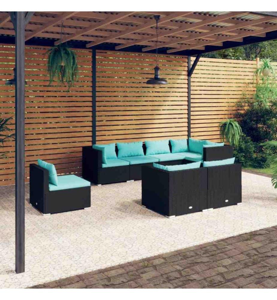 8-tlg. Garten-Lounge-Set mit Kissen Poly Rattan Schwarz