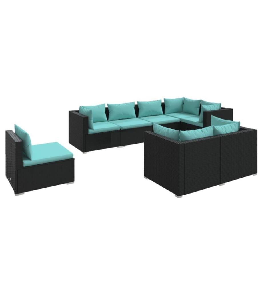 8-tlg. Garten-Lounge-Set mit Kissen Poly Rattan Schwarz