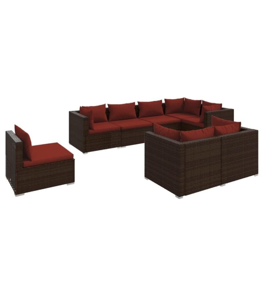 8-tlg. Garten-Lounge-Set mit Kissen Poly Rattan Braun