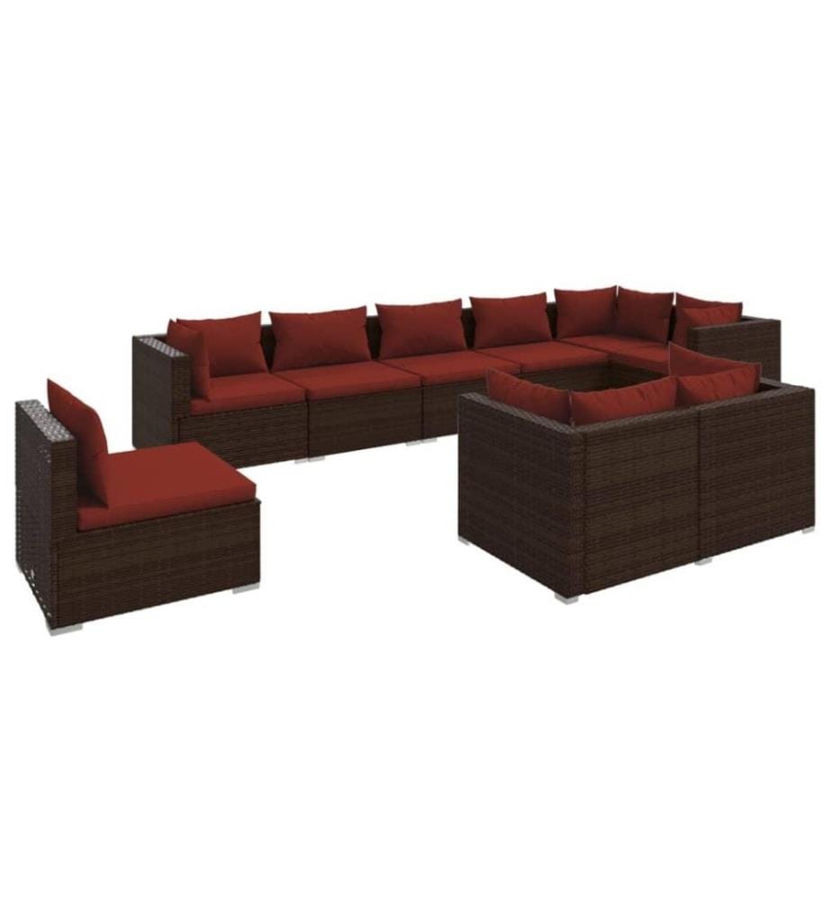 9-tlg. Garten-Lounge-Set mit Kissen Poly Rattan Braun