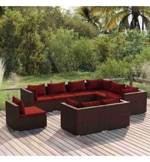 9-tlg. Garten-Lounge-Set mit Kissen Poly Rattan Braun