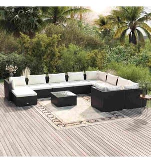 11-tlg. Garten-Lounge-Set mit Kissen Poly Rattan Schwarz