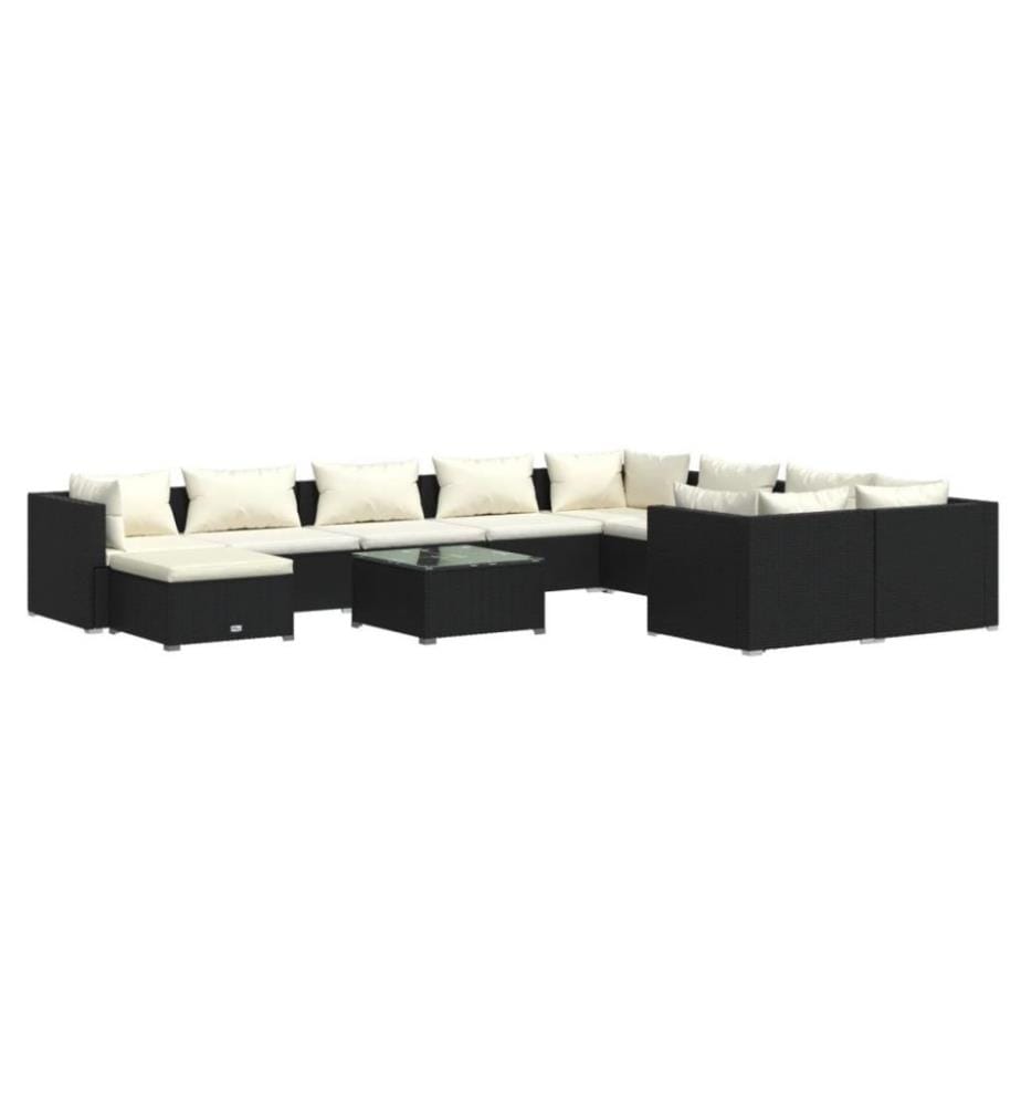 11-tlg. Garten-Lounge-Set mit Kissen Poly Rattan Schwarz