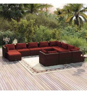 11-tlg. Garten-Lounge-Set mit Kissen Poly Rattan Braun