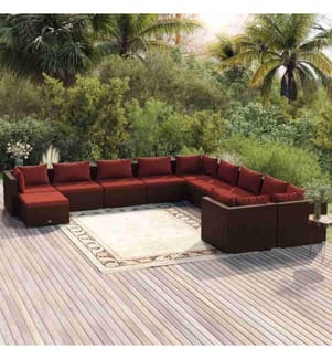11-tlg. Garten-Lounge-Set mit Kissen Poly Rattan Braun