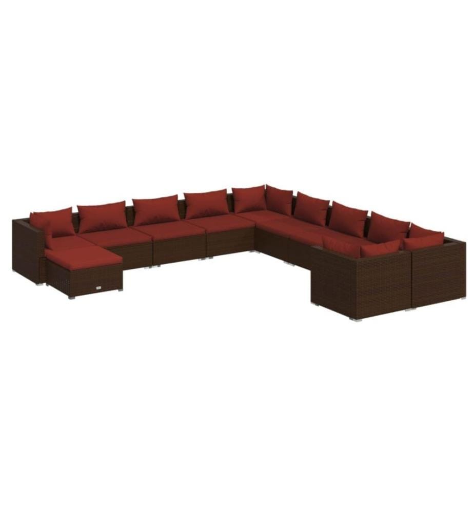 11-tlg. Garten-Lounge-Set mit Kissen Poly Rattan Braun