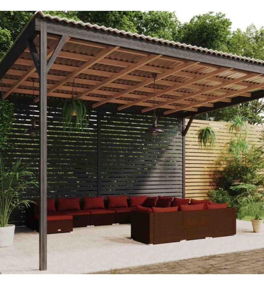 12-tlg. Garten-Lounge-Set mit Kissen Poly Rattan Braun