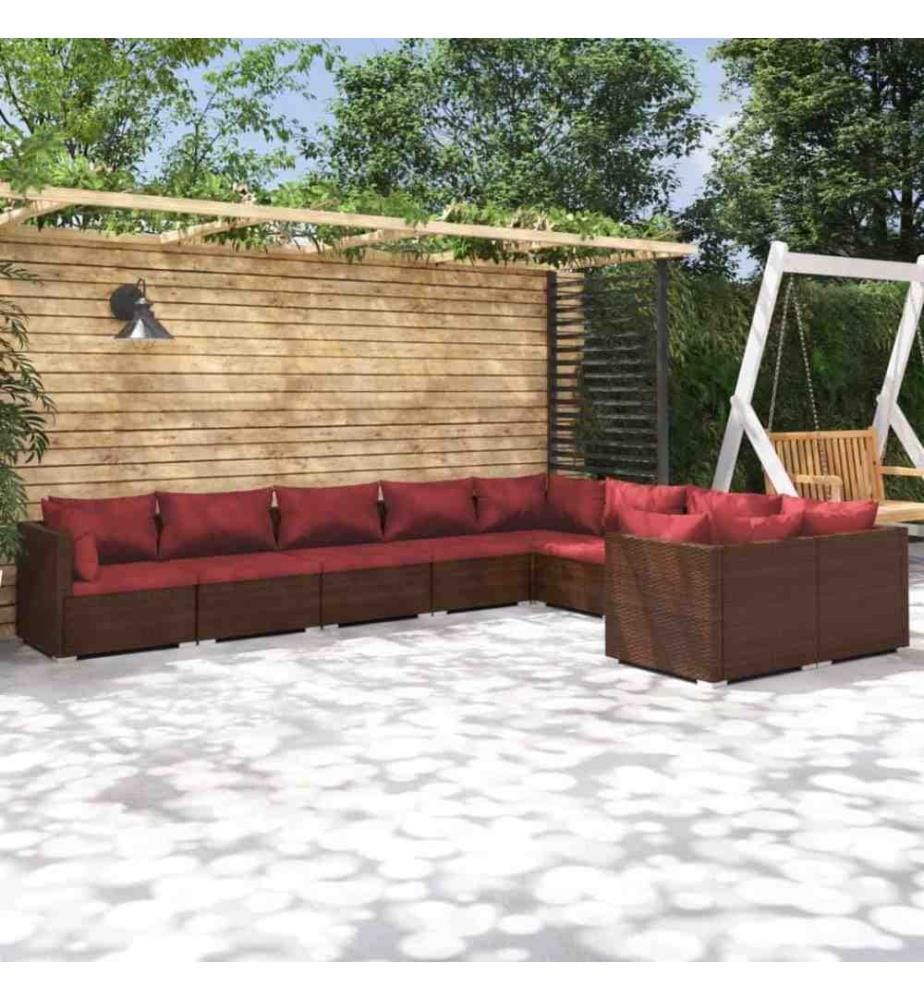 9-tlg. Garten-Lounge-Set mit Kissen Poly Rattan Braun