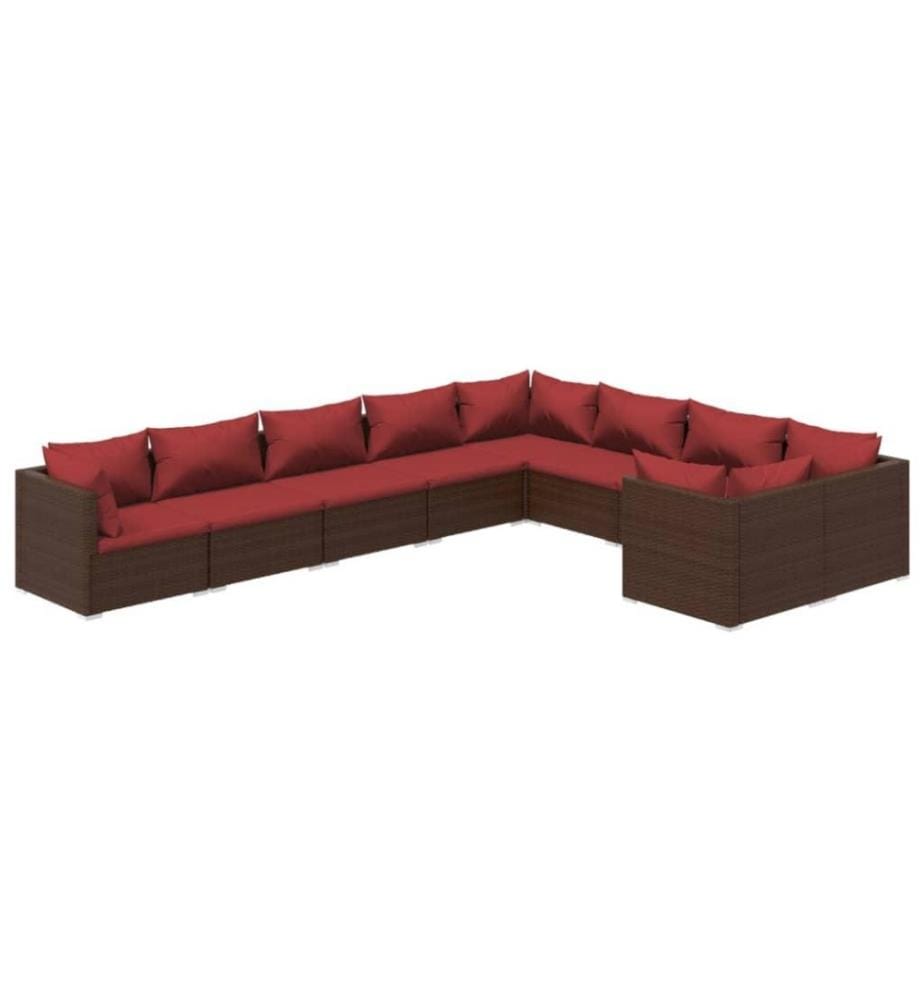 9-tlg. Garten-Lounge-Set mit Kissen Poly Rattan Braun