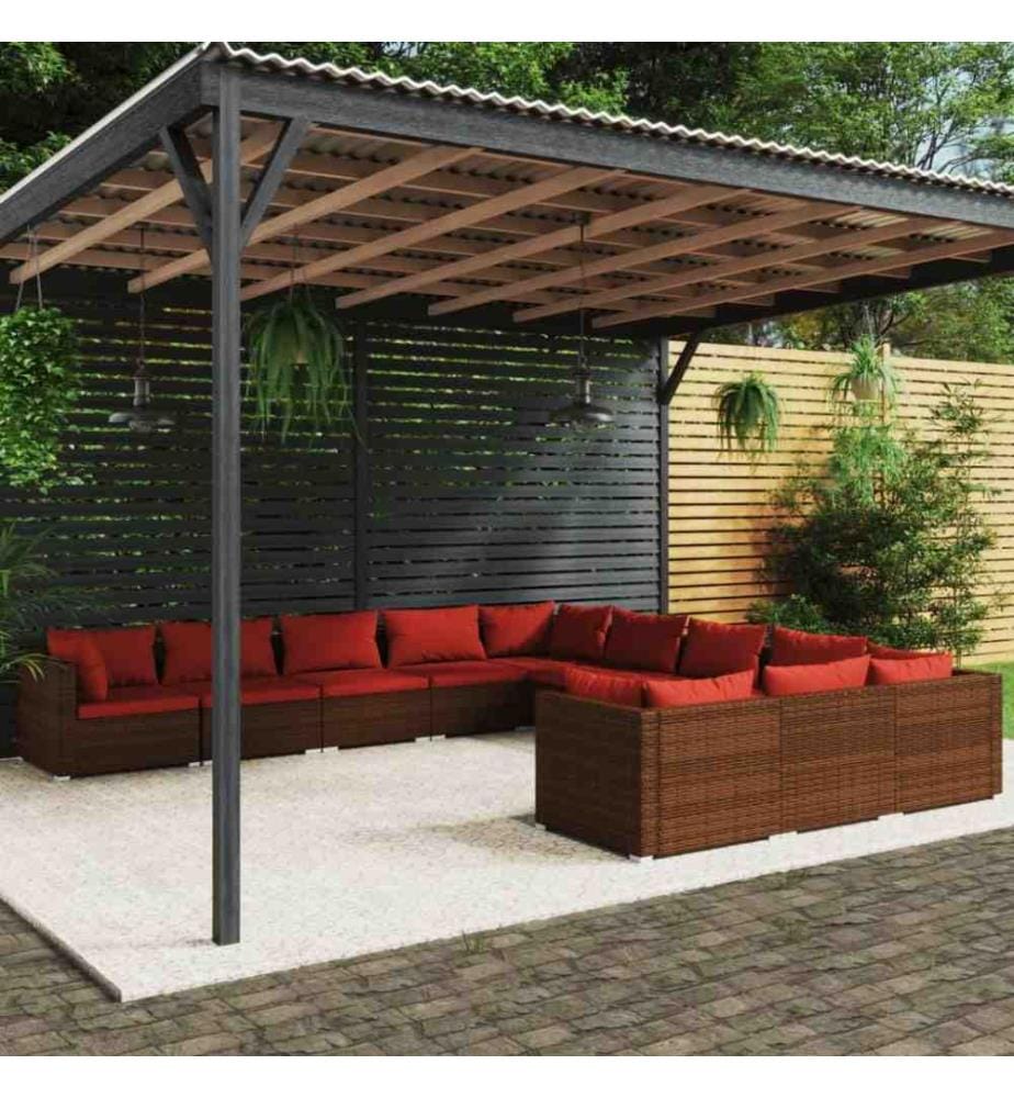 11-tlg. Garten-Lounge-Set mit Kissen Poly Rattan Braun