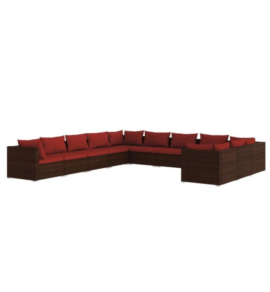 11-tlg. Garten-Lounge-Set mit Kissen Poly Rattan Braun