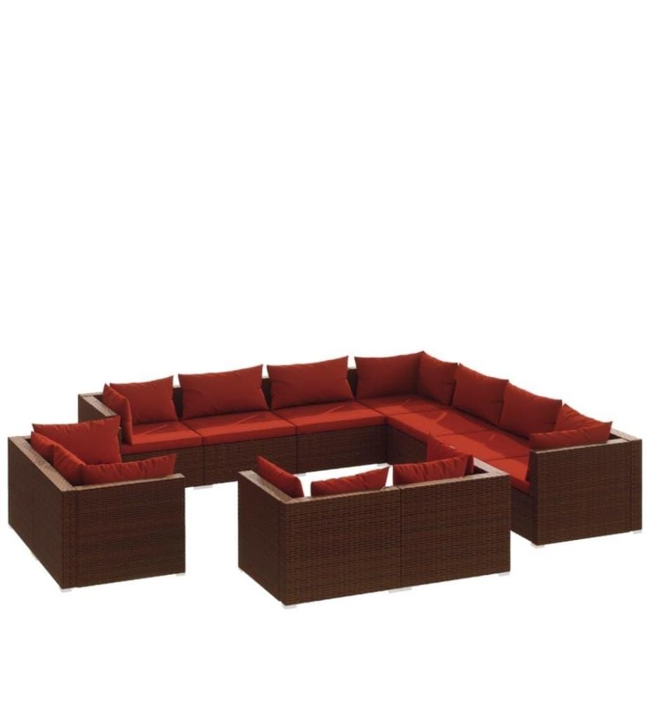 11-tlg. Garten-Lounge-Set mit Kissen Braun Poly Rattan