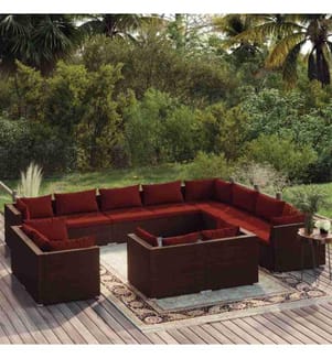 12-tlg. Garten-Lounge-Set mit Kissen Braun Poly Rattan
