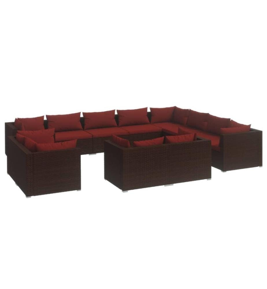 12-tlg. Garten-Lounge-Set mit Kissen Braun Poly Rattan
